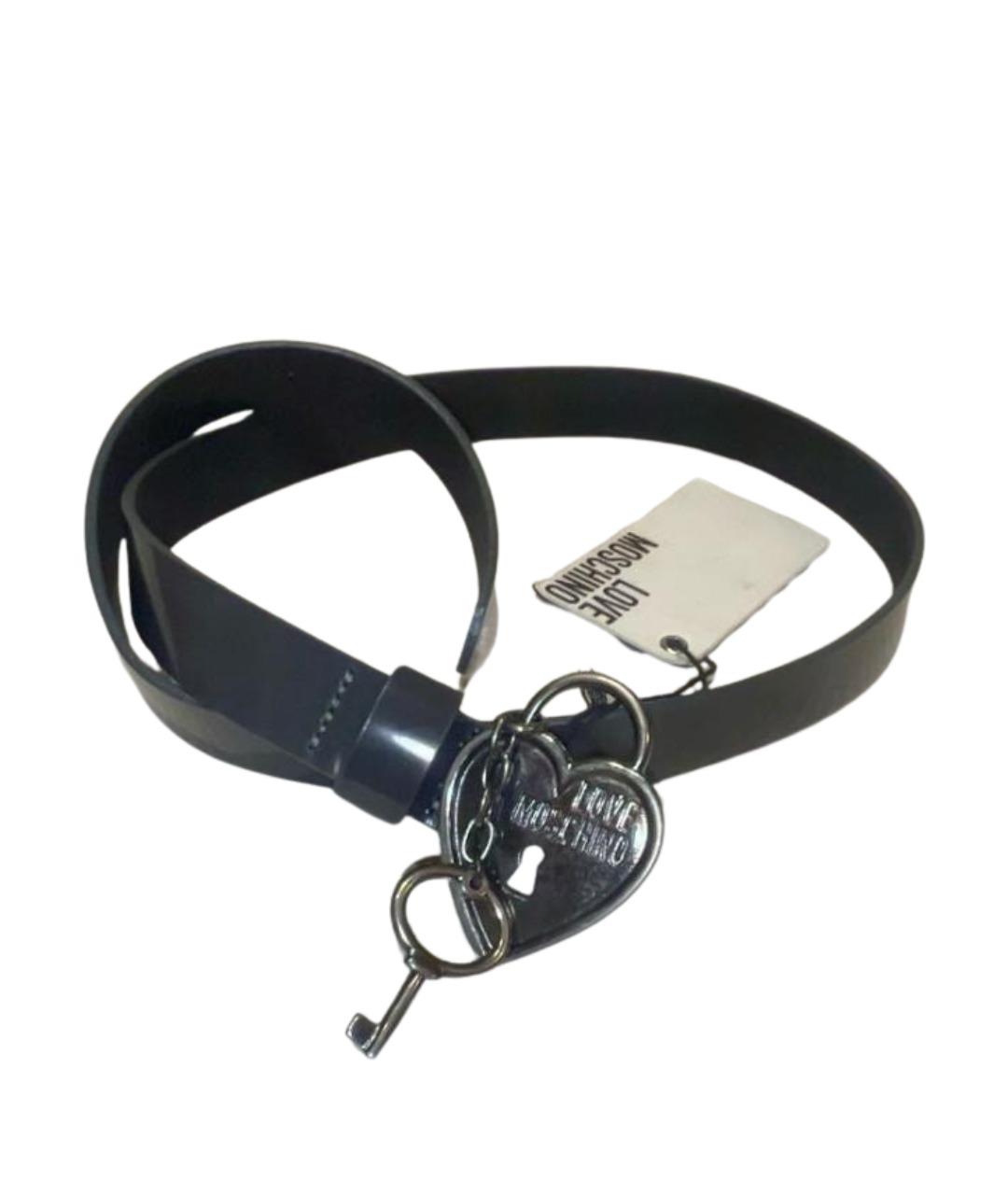 LOVE MOSCHINO Антрацитовый ремень из лакированной кожи, фото 1