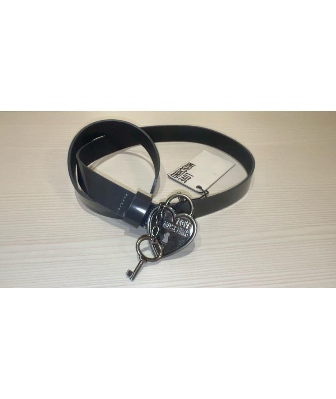 LOVE MOSCHINO Антрацитовый ремень из лакированной кожи, фото 6