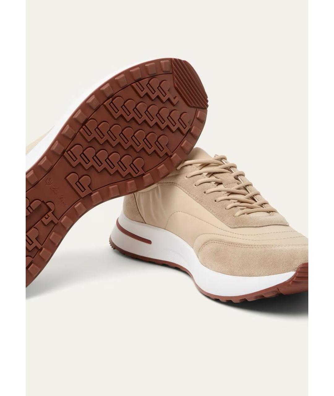 LORO PIANA Бежевые текстильные низкие кроссовки / кеды, фото 5