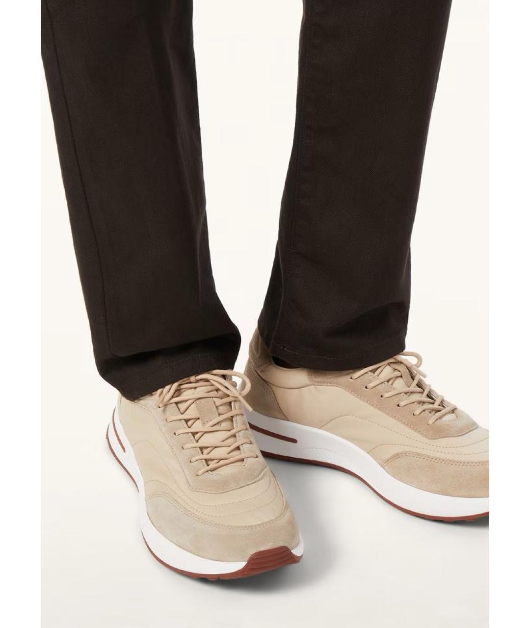 LORO PIANA Бежевые текстильные низкие кроссовки / кеды, фото 2