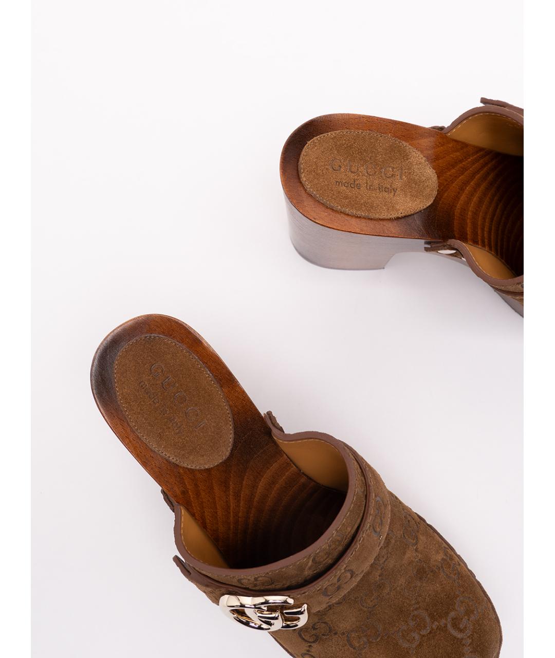 GUCCI Коричневые замшевые сабо, фото 6