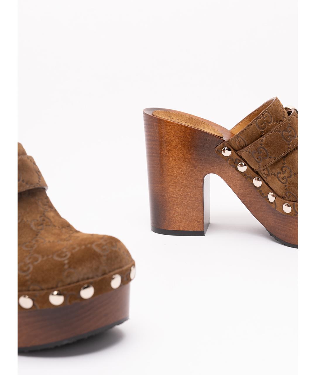 GUCCI Коричневые замшевые сабо, фото 5