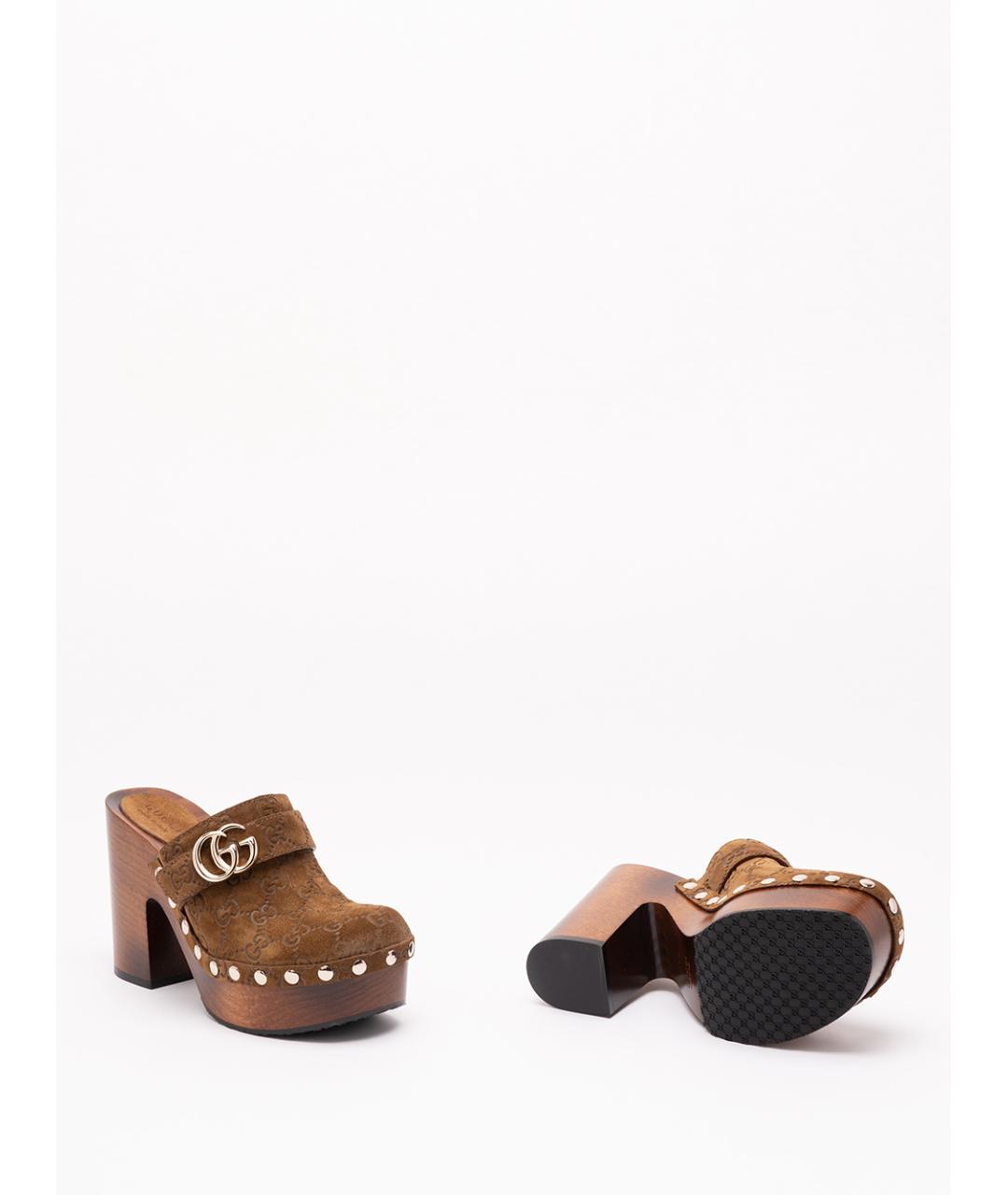 GUCCI Коричневые замшевые сабо, фото 4