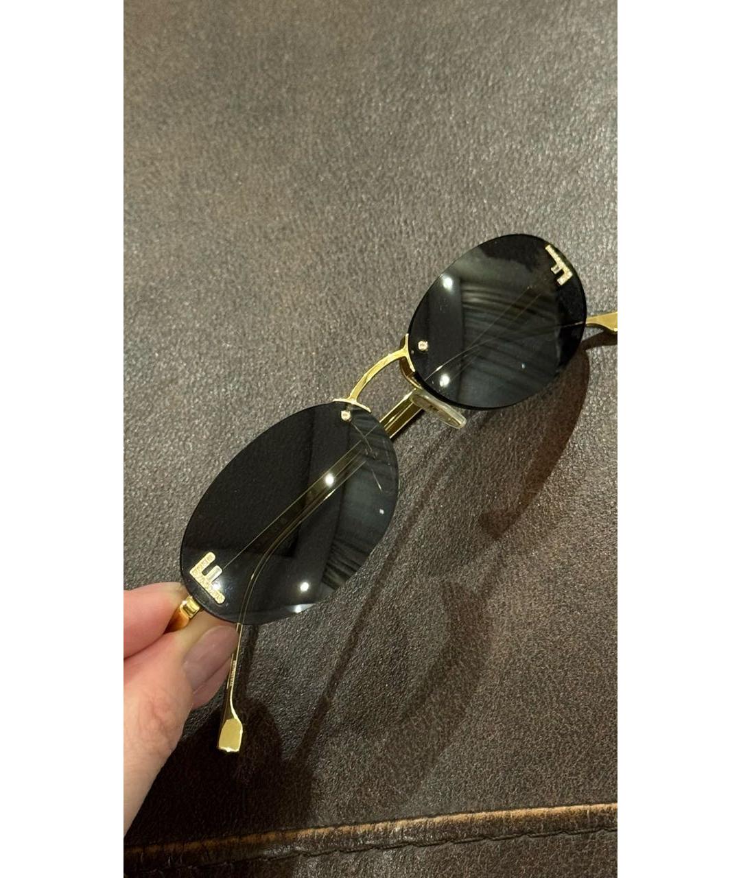 FENDI Золотые металлические солнцезащитные очки, фото 6
