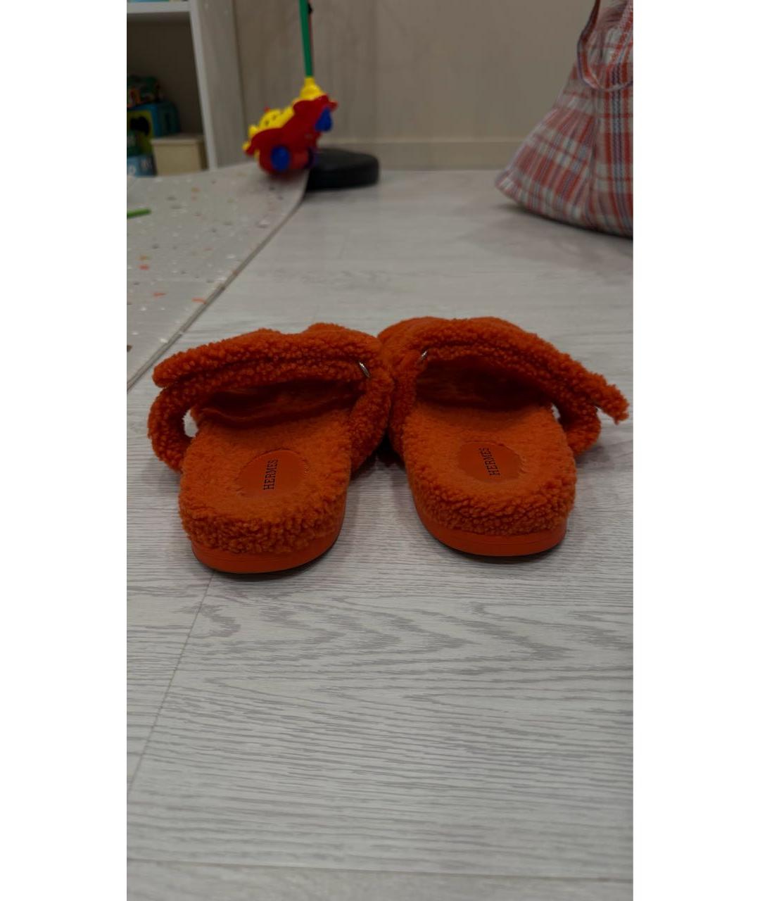 HERMES Оранжевое шлепанцы, фото 4