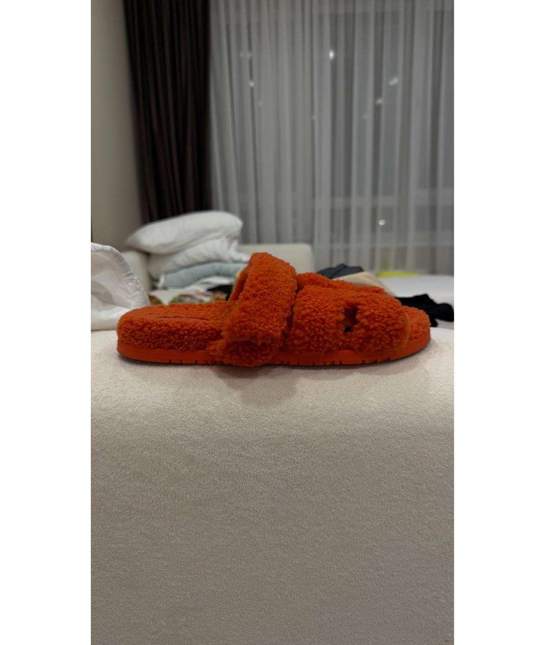 HERMES Оранжевое шлепанцы, фото 7