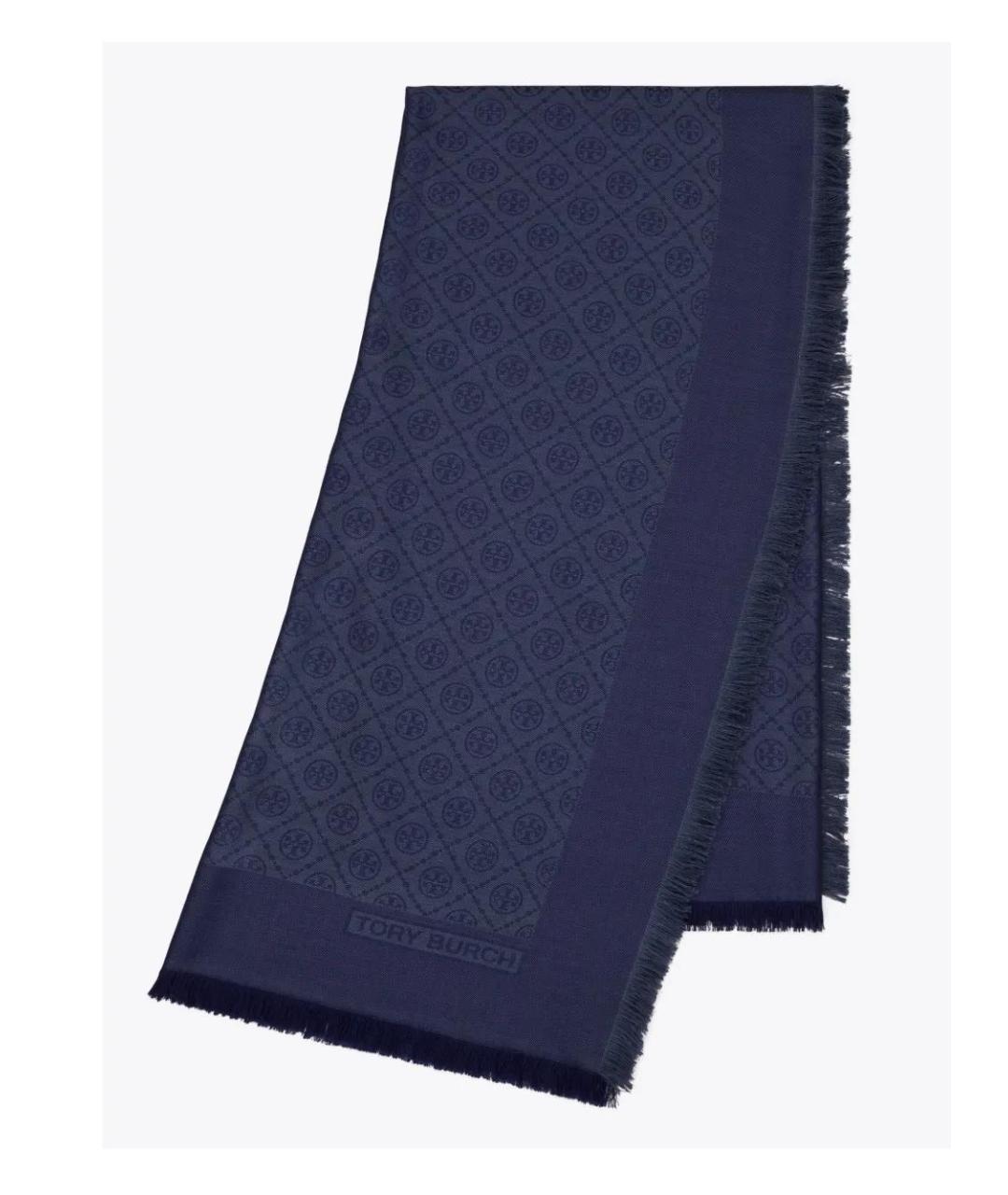 TORY BURCH Темно-синий шелковый шарф, фото 3