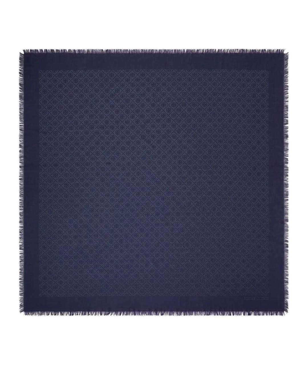 TORY BURCH Темно-синий шелковый шарф, фото 1