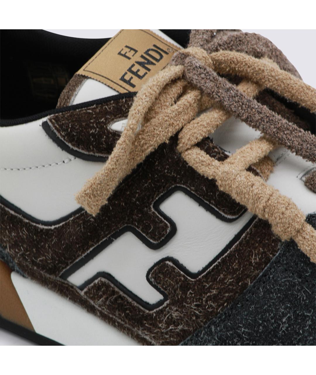 FENDI Коричневые кожаные низкие кроссовки / кеды, фото 4