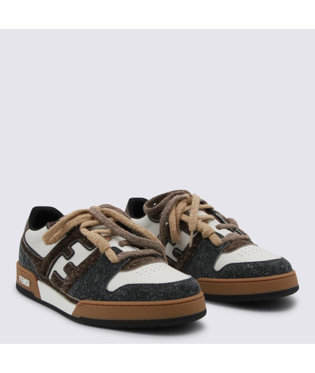 FENDI Коричневые кожаные низкие кроссовки / кеды, фото 2