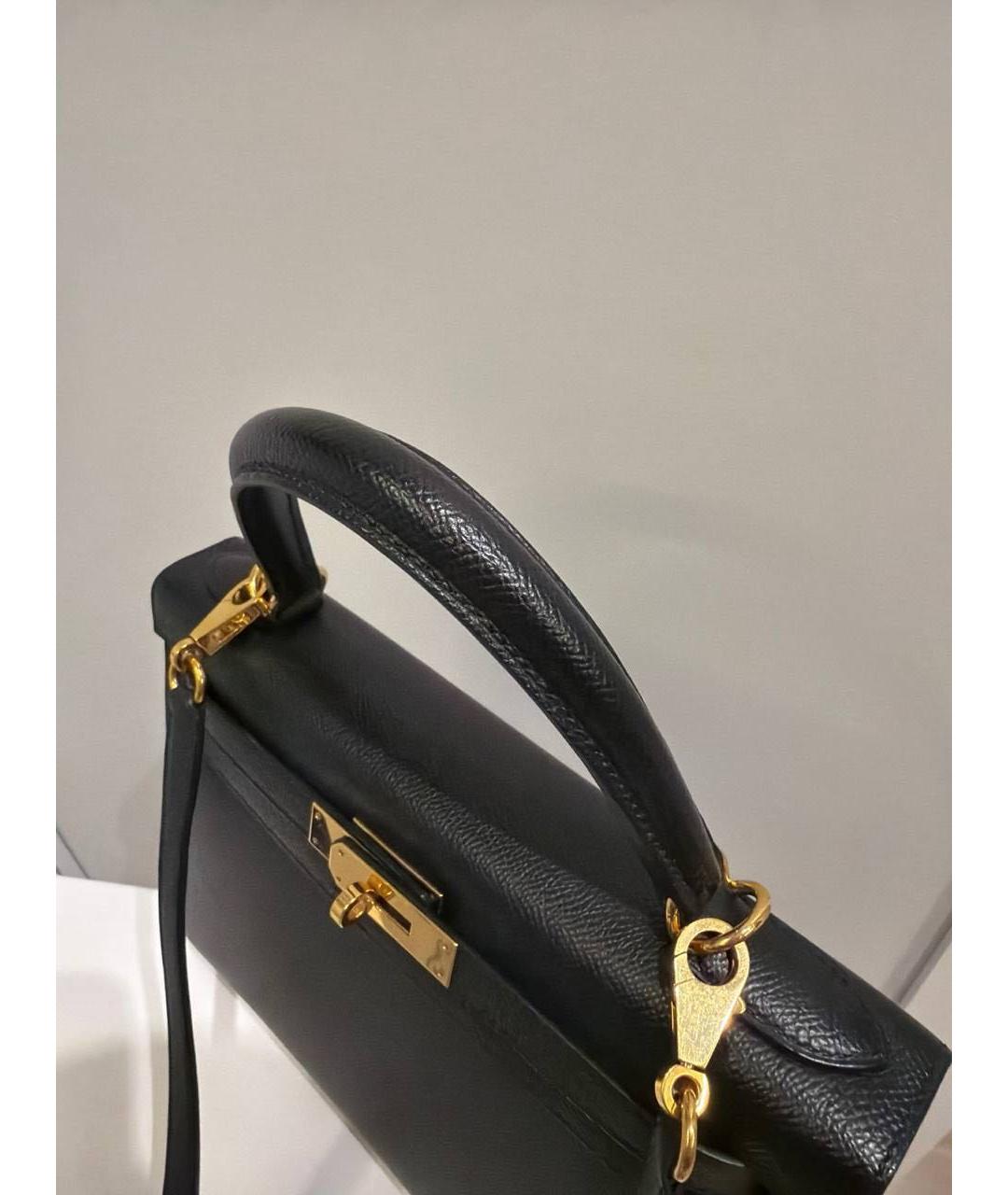 HERMES Черная кожаная сумка с короткими ручками, фото 3