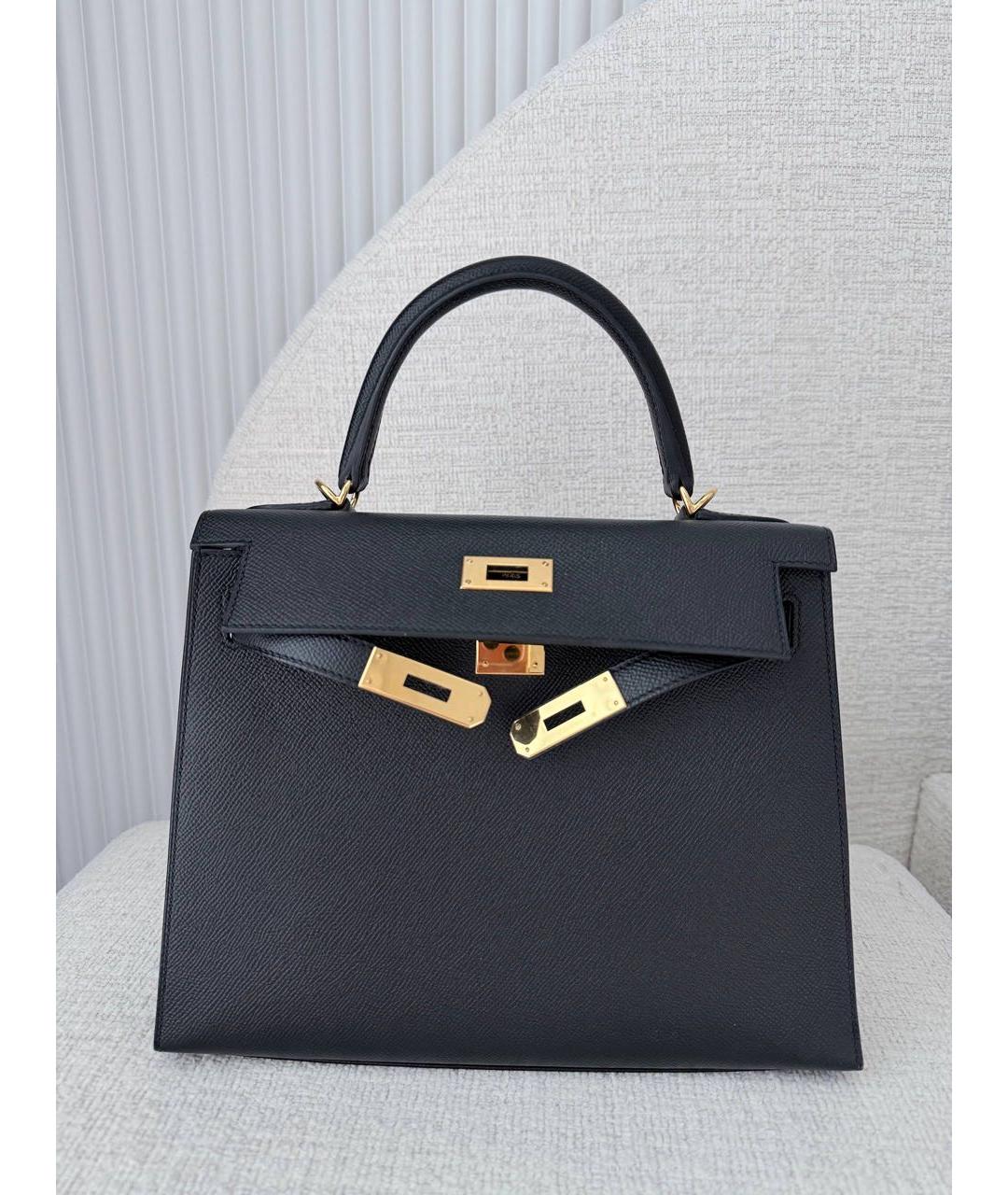 HERMES Черная кожаная сумка с короткими ручками, фото 2