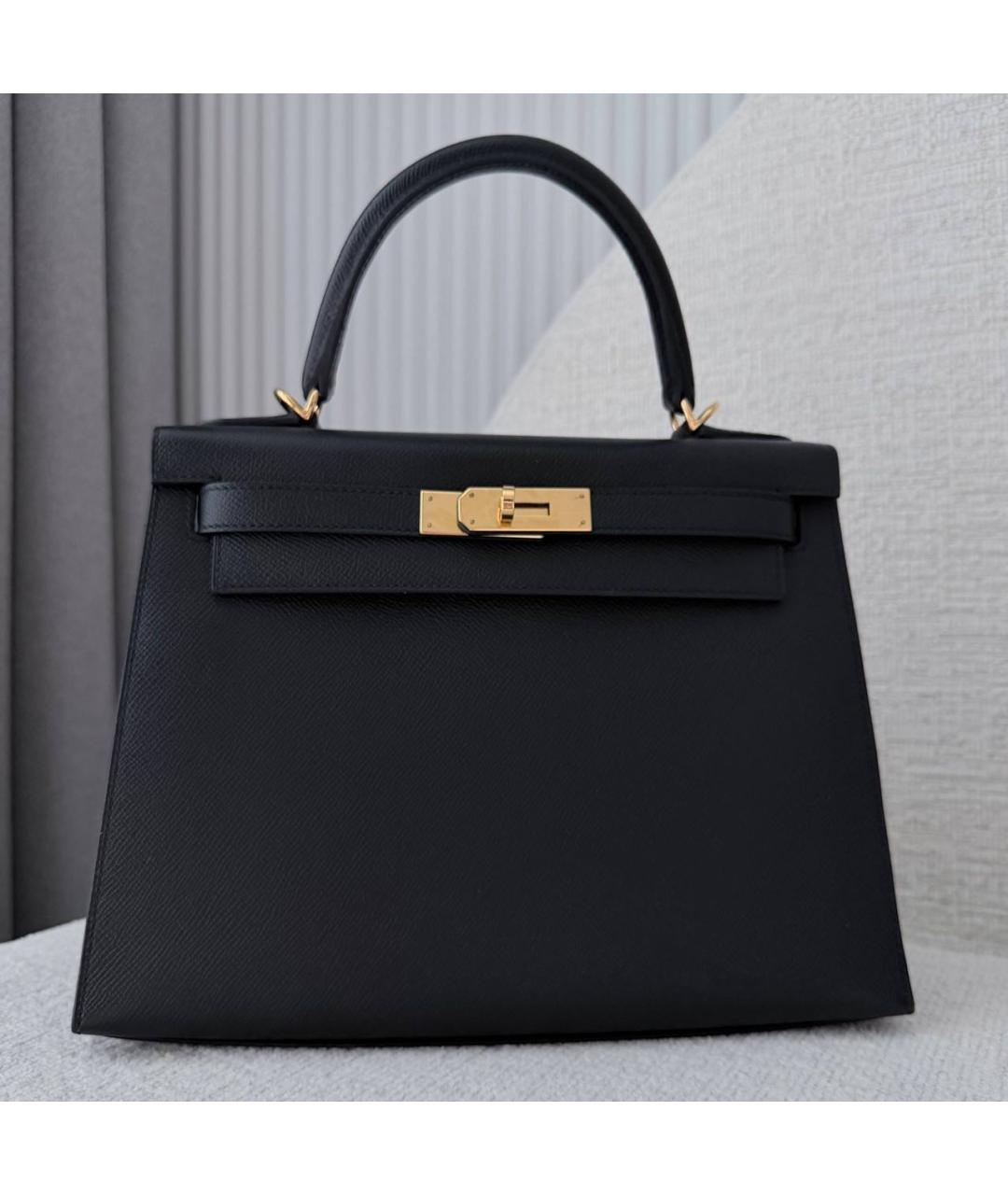 HERMES Черная кожаная сумка с короткими ручками, фото 4