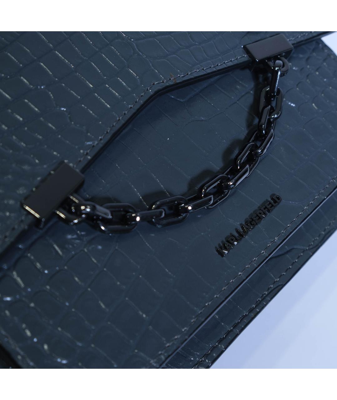 KARL LAGERFELD Серая кожаная сумка через плечо, фото 4