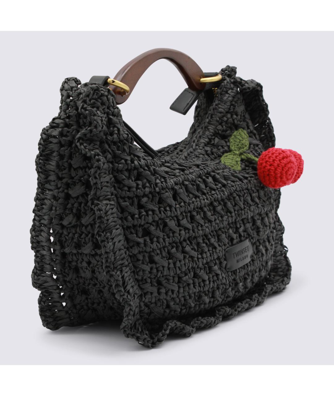 TWIN-SET Черная пелетеная сумка с короткими ручками, фото 2