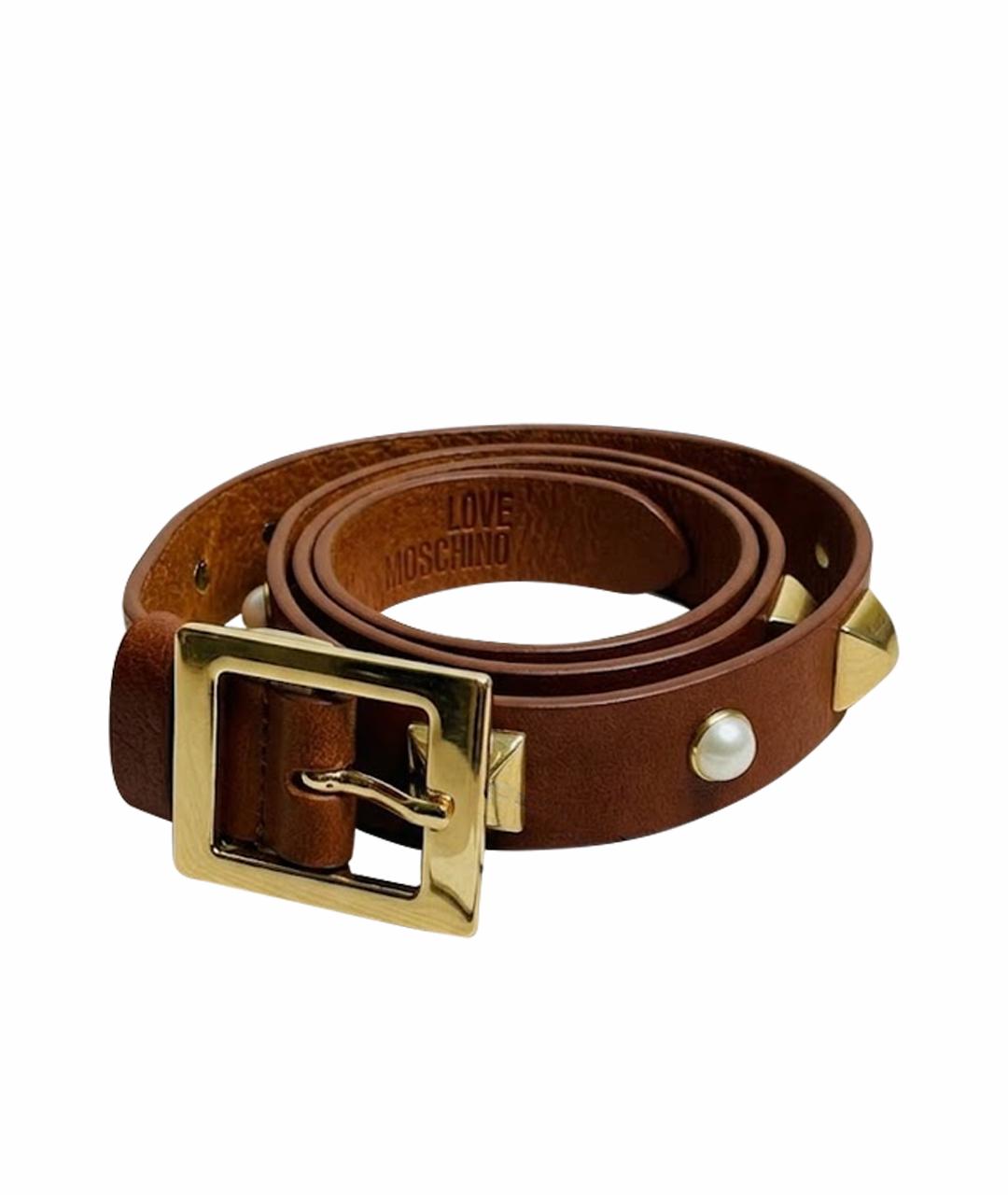 LOVE MOSCHINO Коричневый кожаный ремень, фото 1