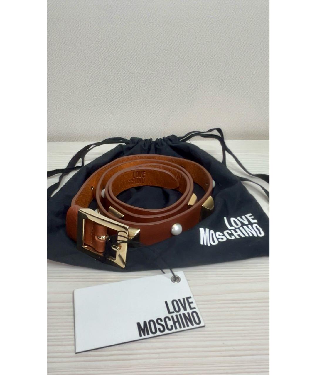 LOVE MOSCHINO Коричневый кожаный ремень, фото 2