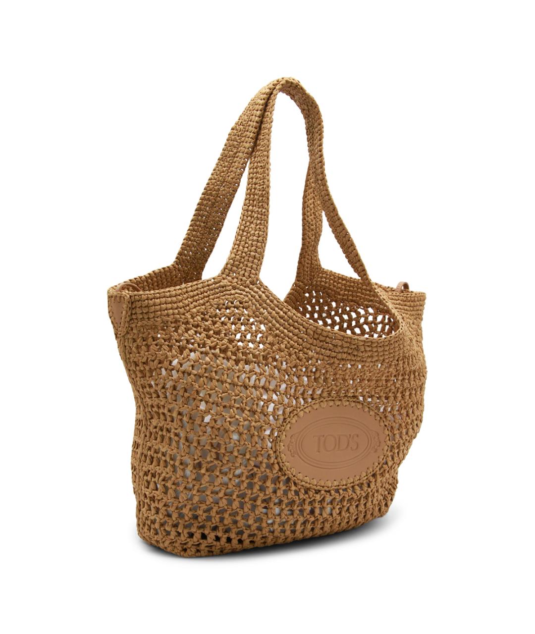 TOD'S Бежевая пелетеная сумка тоут, фото 2