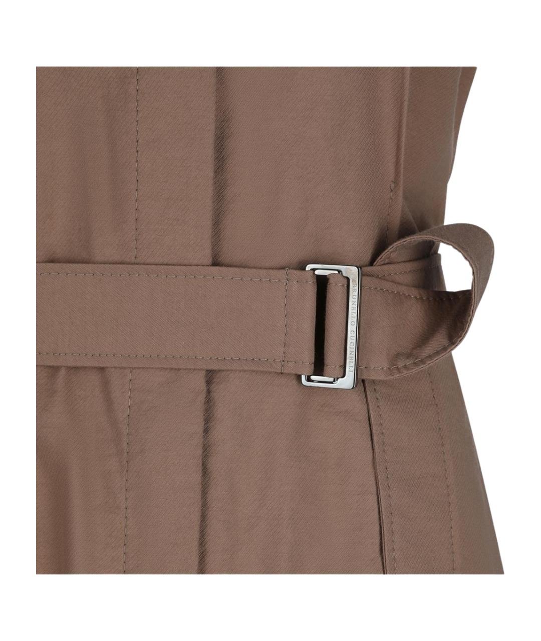 BRUNELLO CUCINELLI Коричневое хлопковое повседневное платье, фото 4