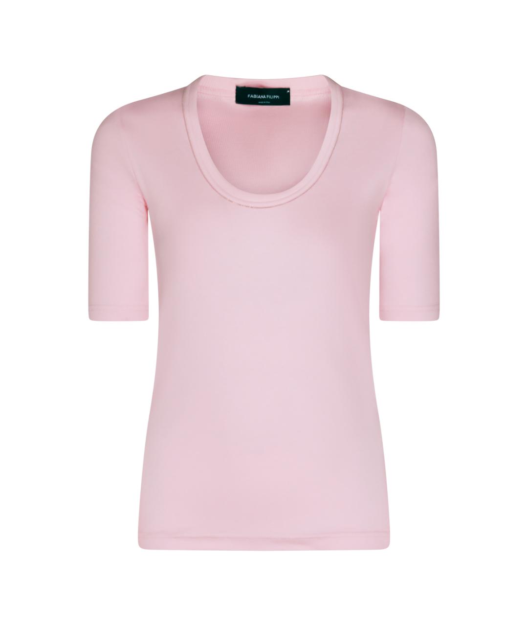 FABIANA FILIPPI Розовая хлопко-эластановая футболка, фото 1