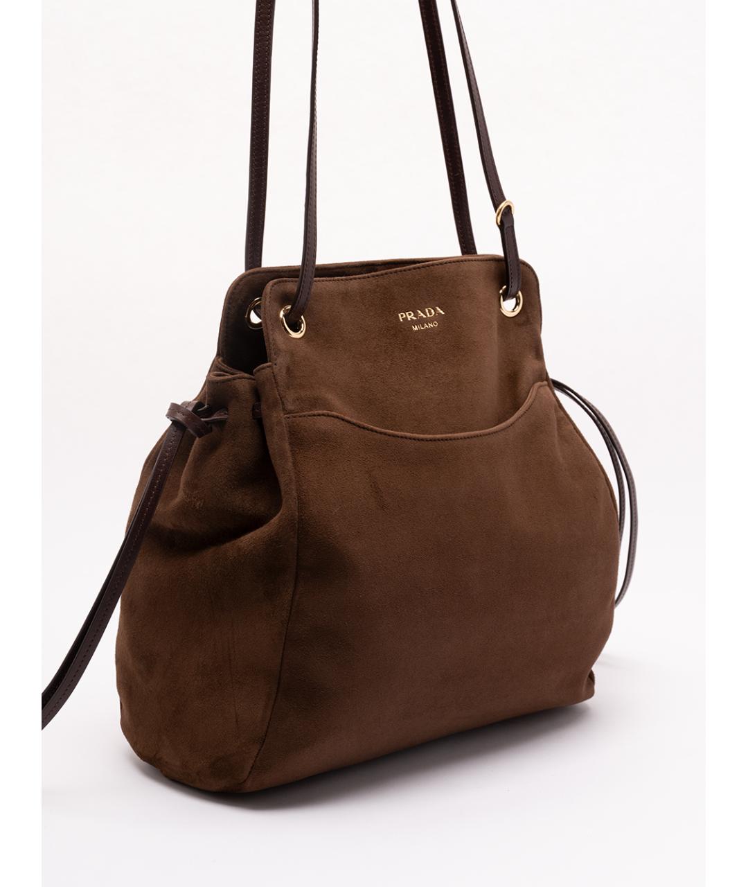 PRADA Коричневая замшевая сумка тоут, фото 4