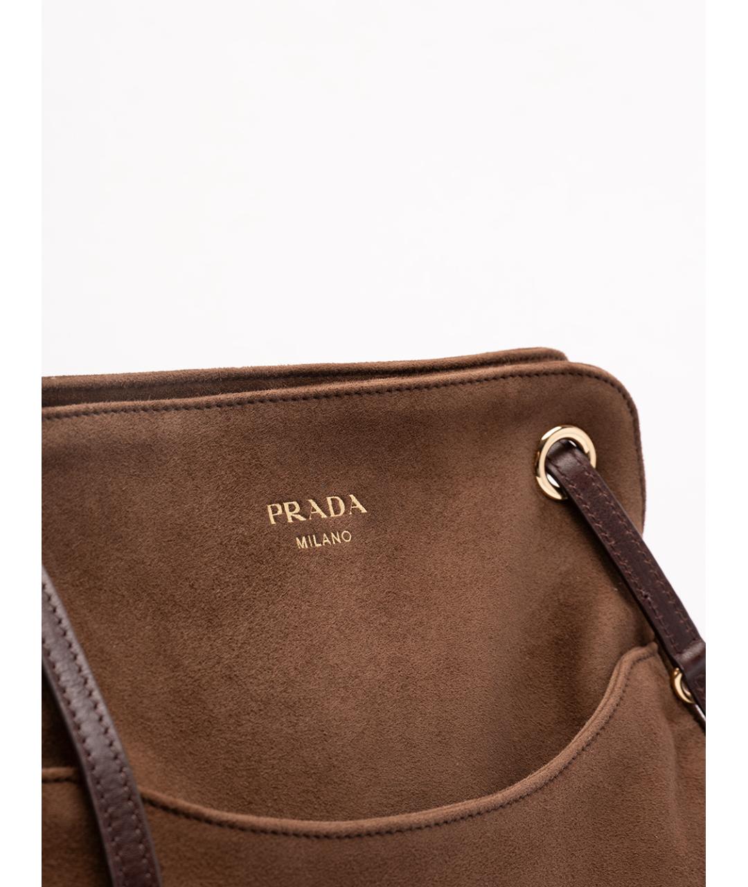 PRADA Коричневая замшевая сумка тоут, фото 5