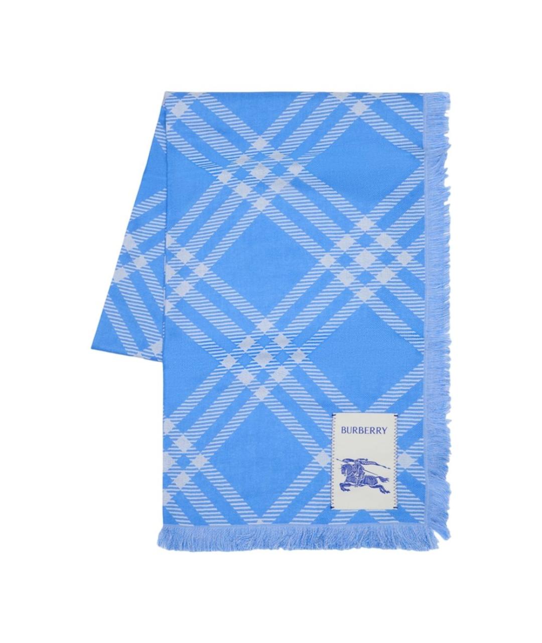 BURBERRY Синий шерстяной шарф, фото 2