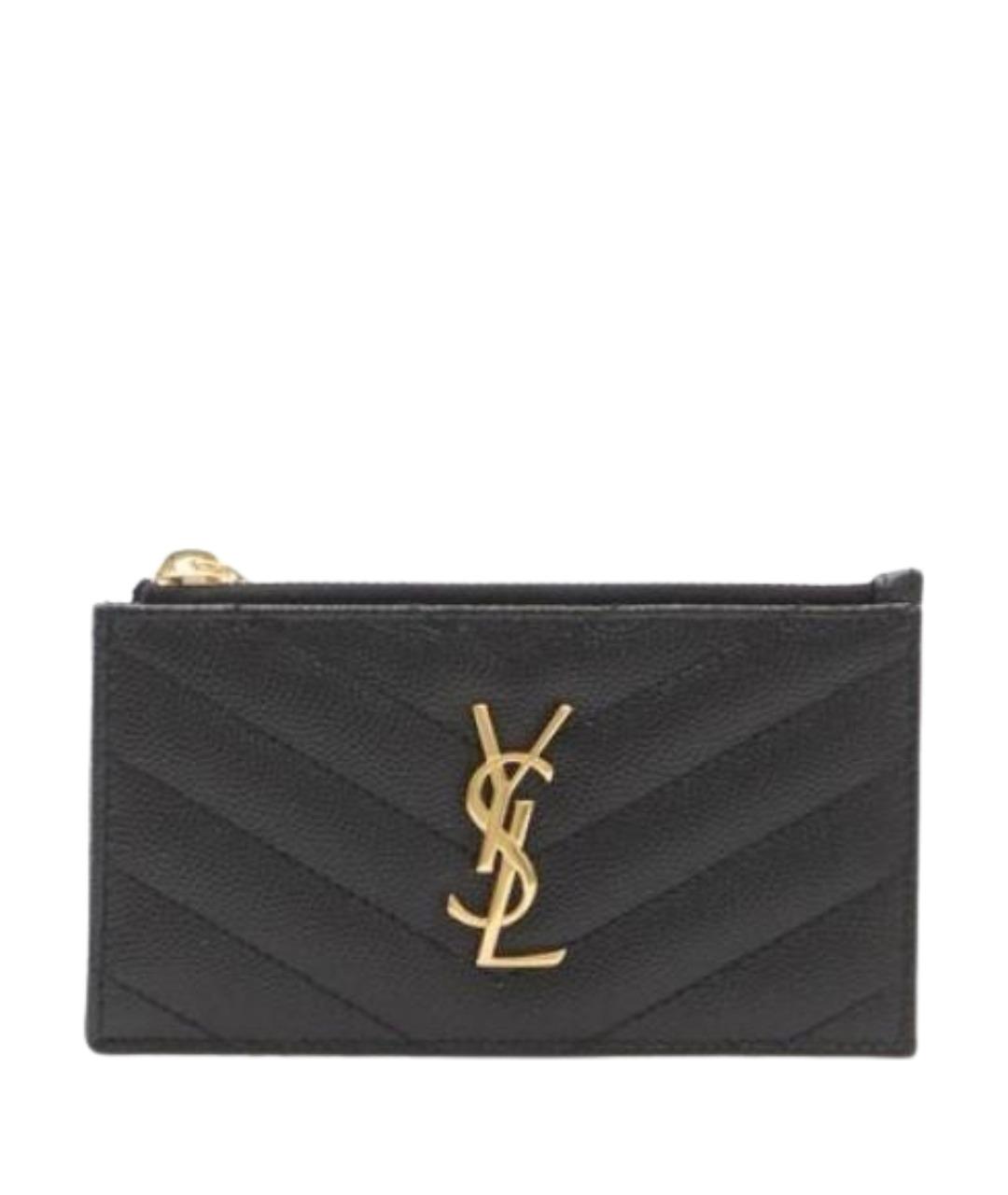 SAINT LAURENT Черный кожаный кардхолдер, фото 1