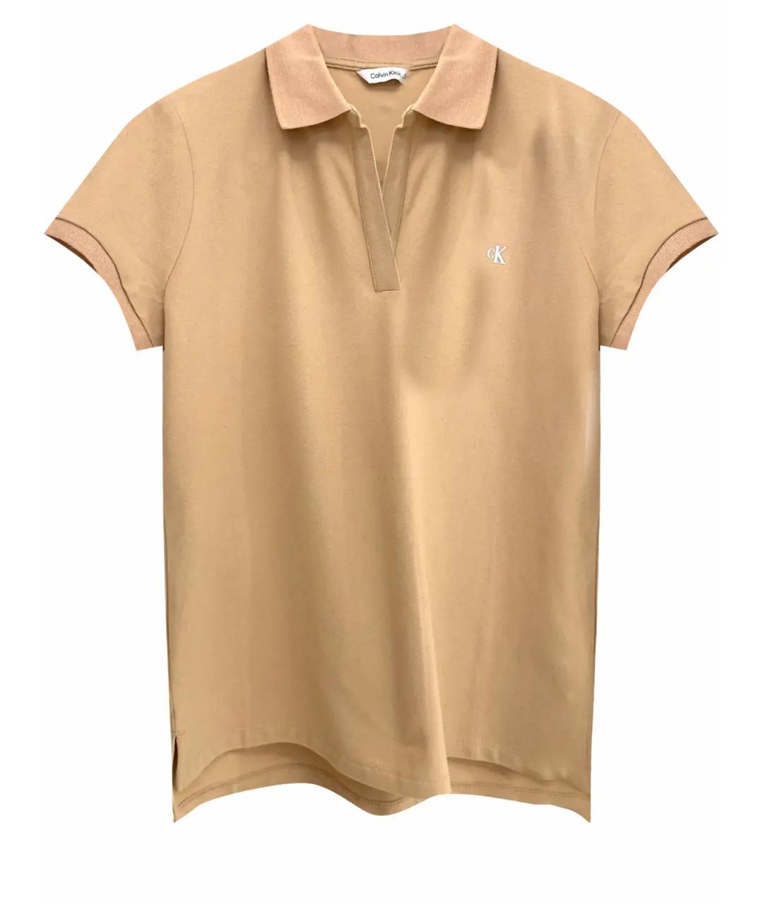CALVIN KLEIN Бежевая хлопко-эластановая футболка, фото 1