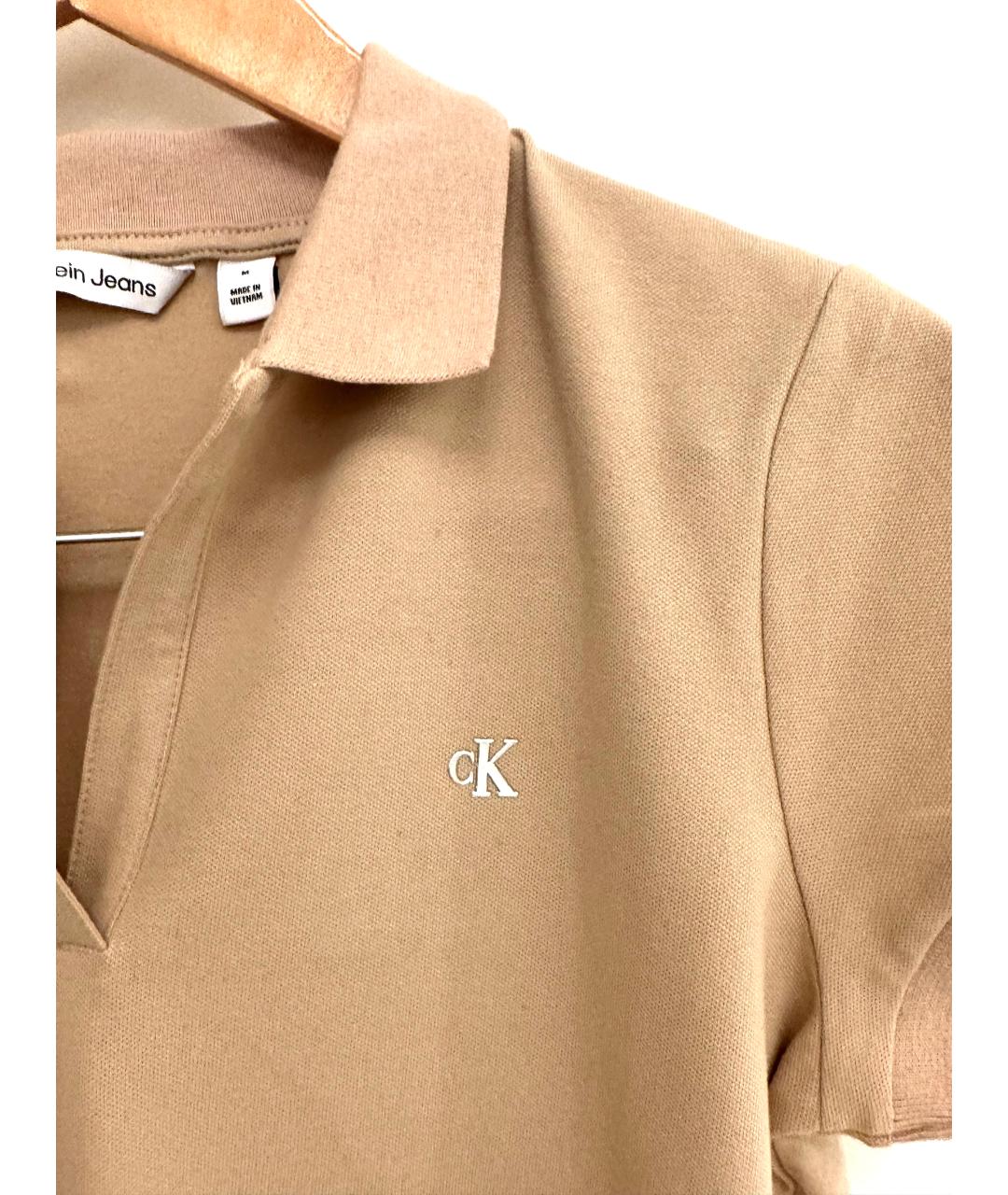 CALVIN KLEIN Бежевая хлопко-эластановая футболка, фото 3