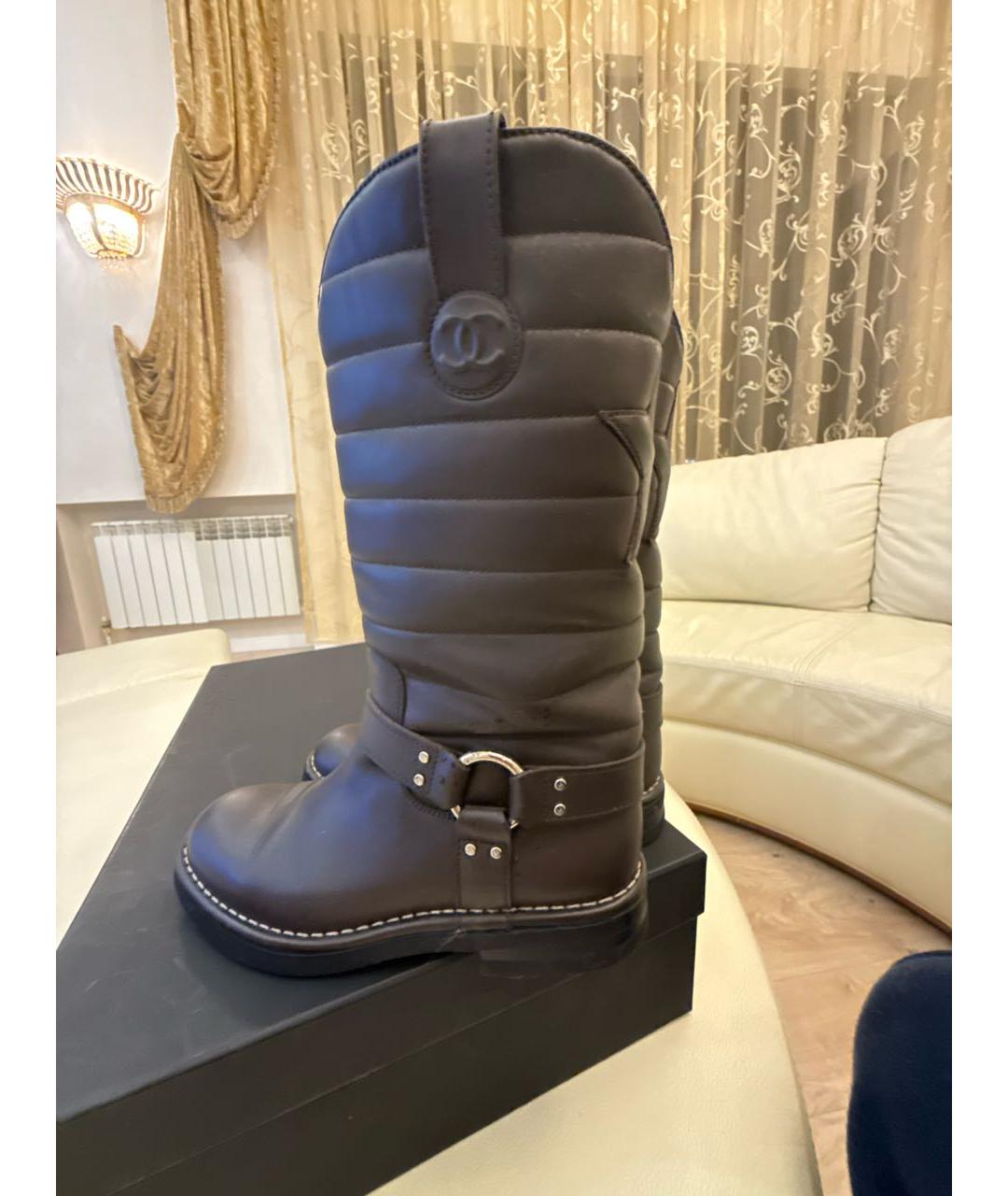 CHANEL Коричневые кожаные сапоги, фото 6