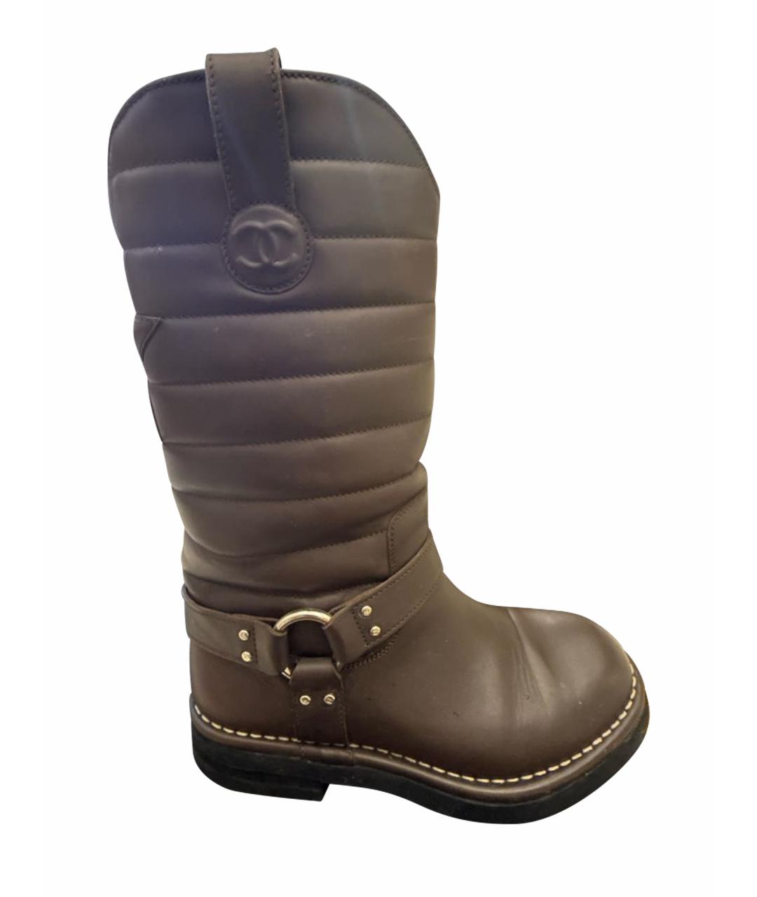 CHANEL Коричневые кожаные сапоги, фото 1