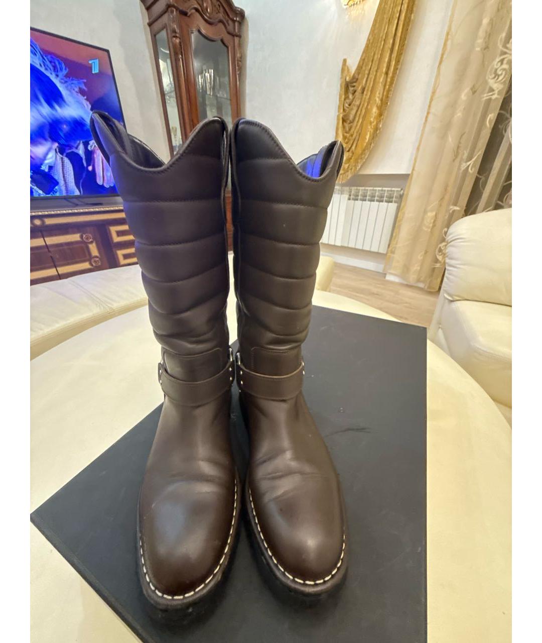CHANEL Коричневые кожаные сапоги, фото 4