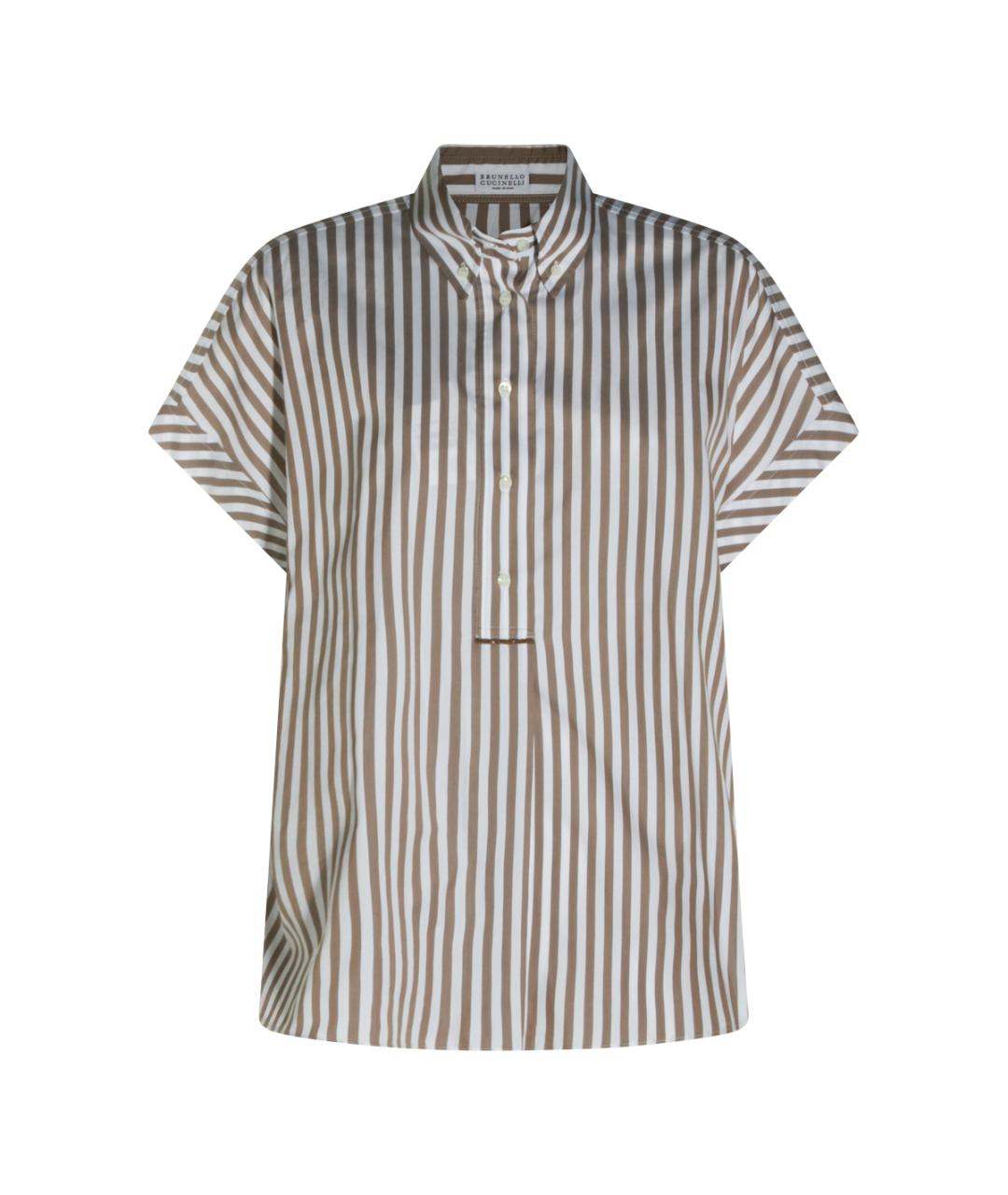 BRUNELLO CUCINELLI Коричневая хлопко-эластановая рубашка, фото 1