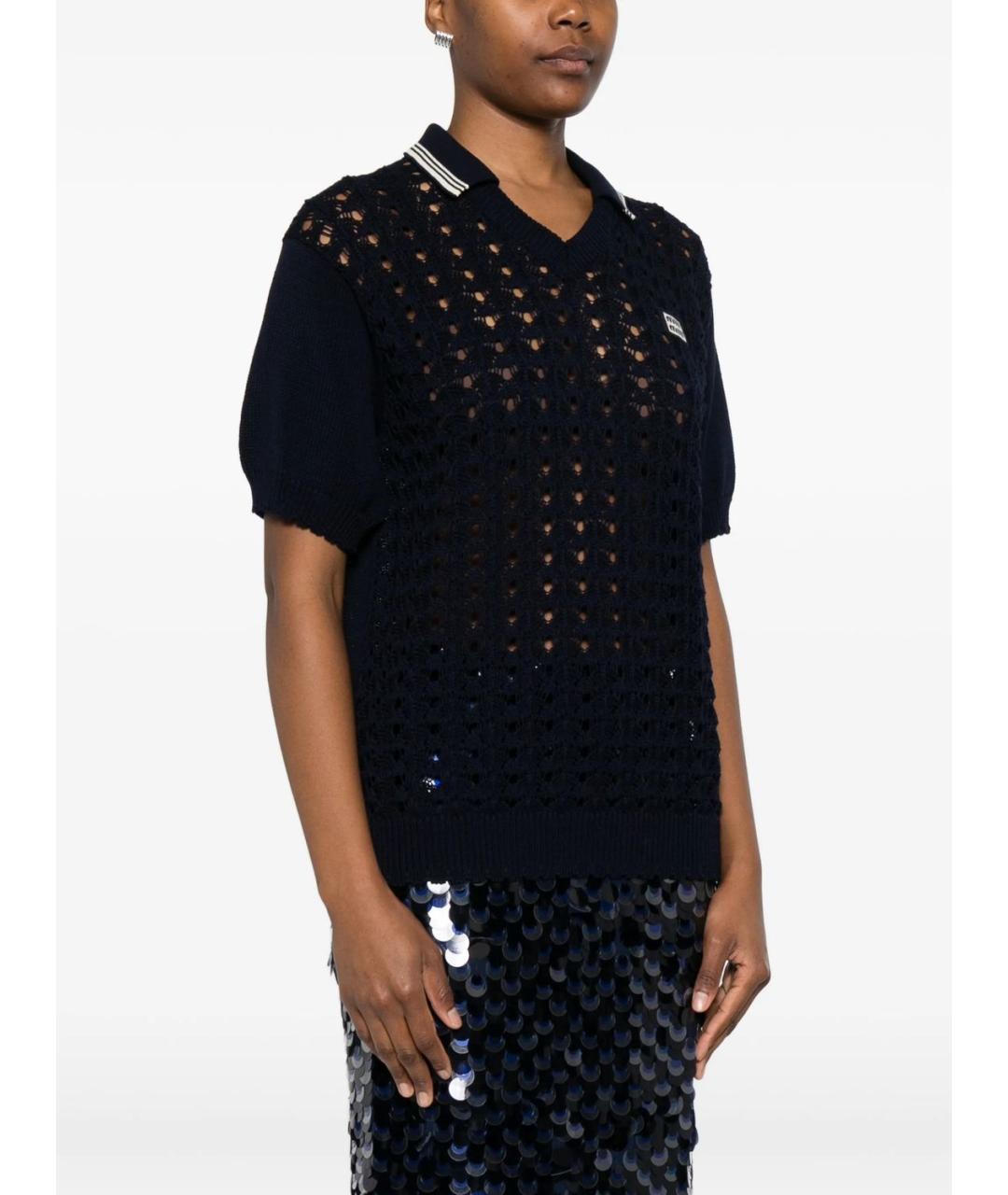 MIU MIU Темно-синяя хлопковая футболка, фото 2