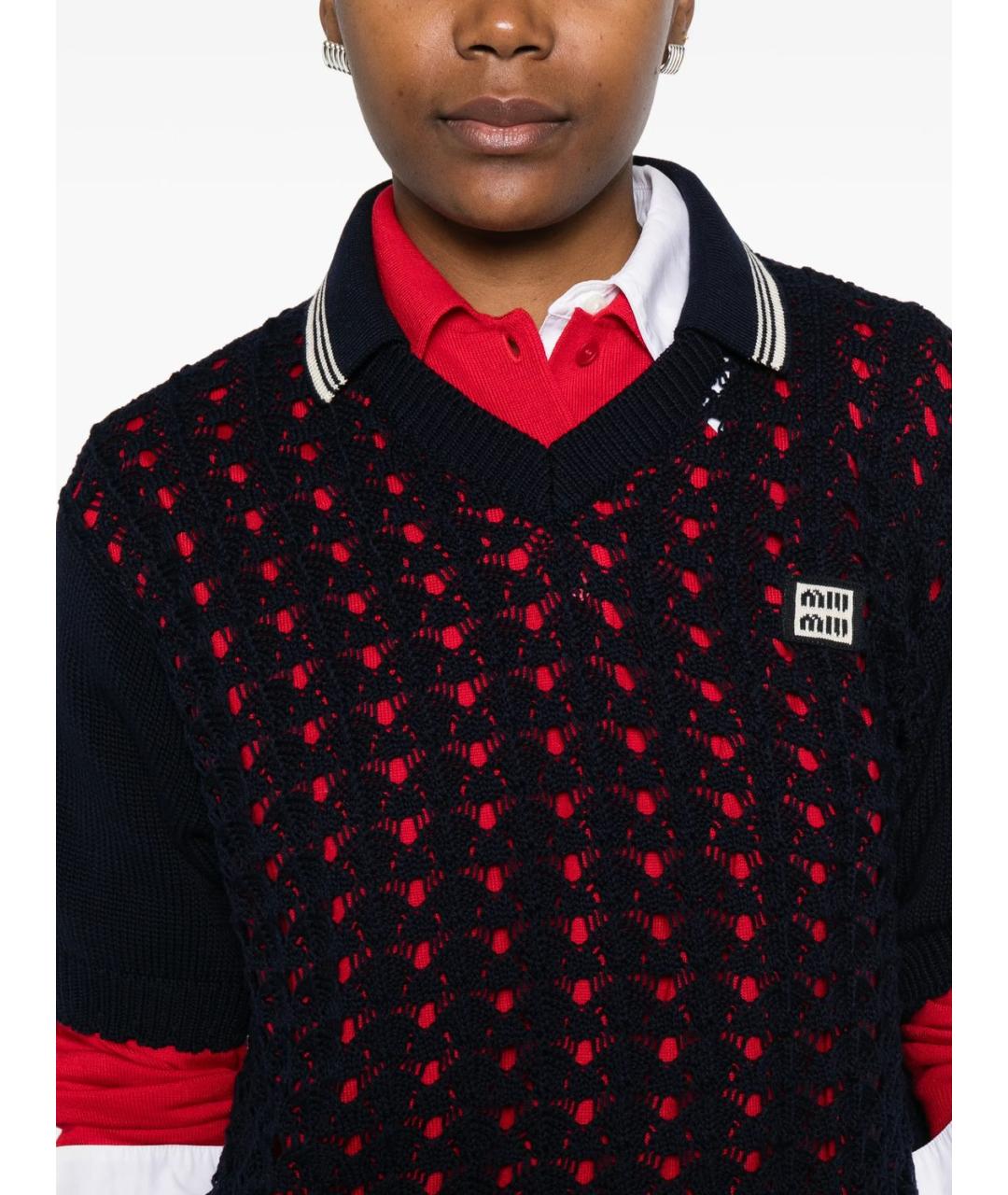 MIU MIU Темно-синяя хлопковая футболка, фото 4