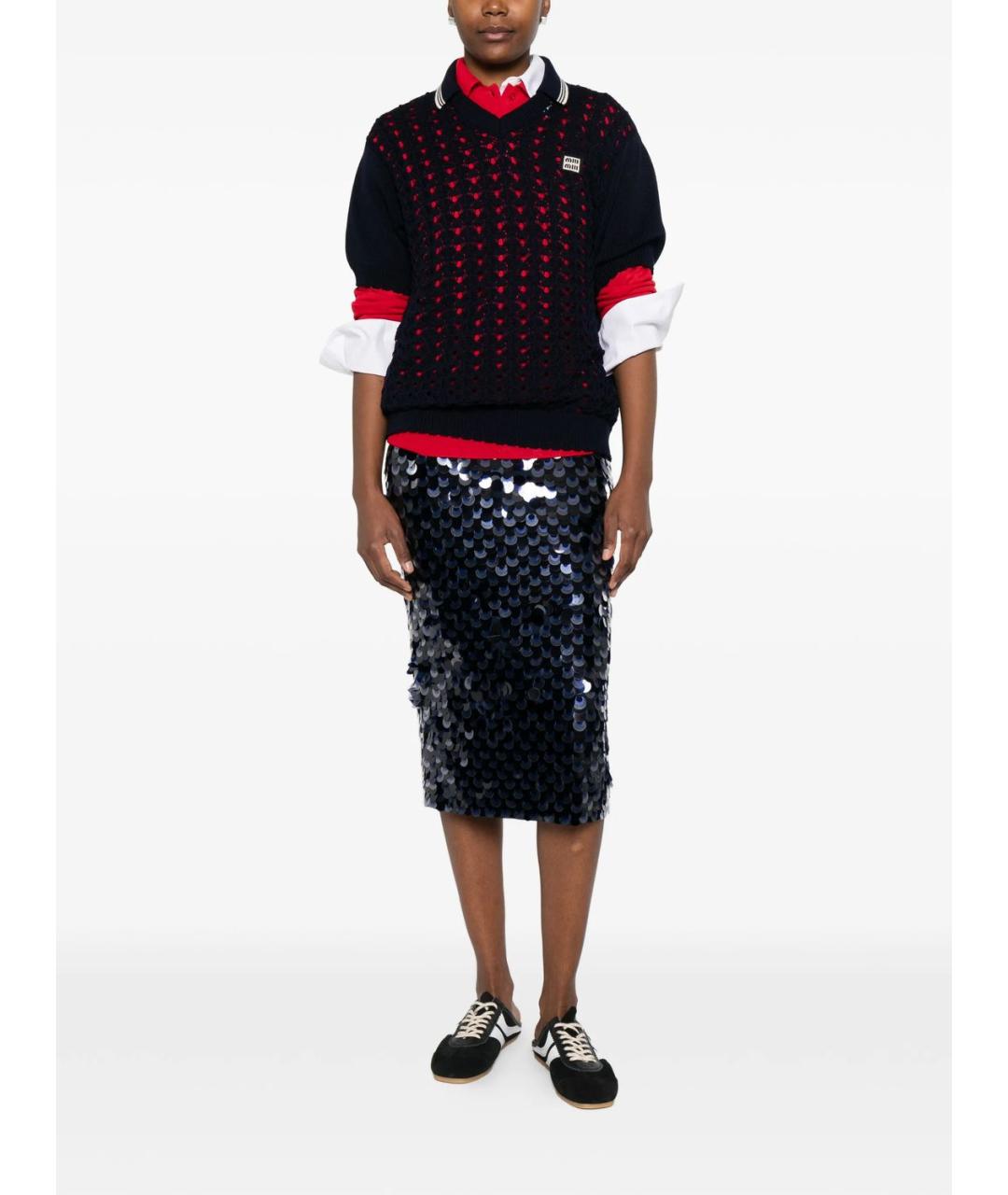 MIU MIU Темно-синяя хлопковая футболка, фото 3