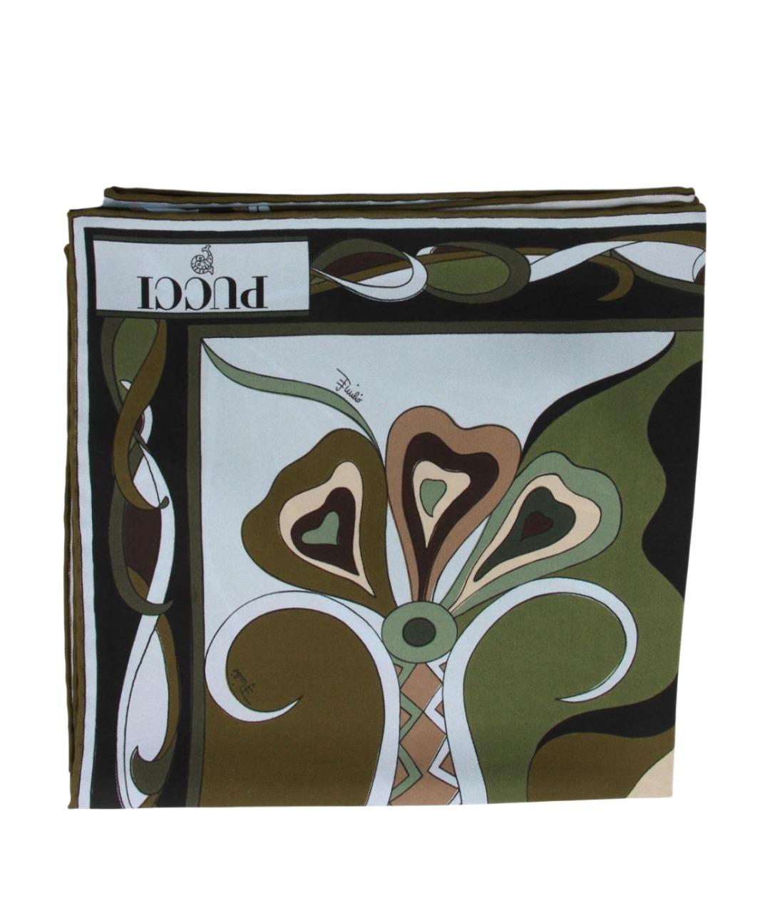 EMILIO PUCCI Хаки шелковый шарф, фото 1