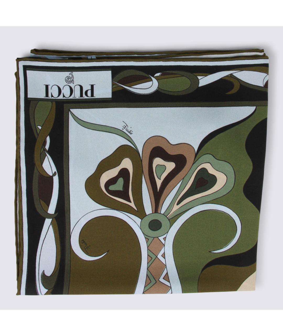 EMILIO PUCCI Хаки шелковый шарф, фото 3