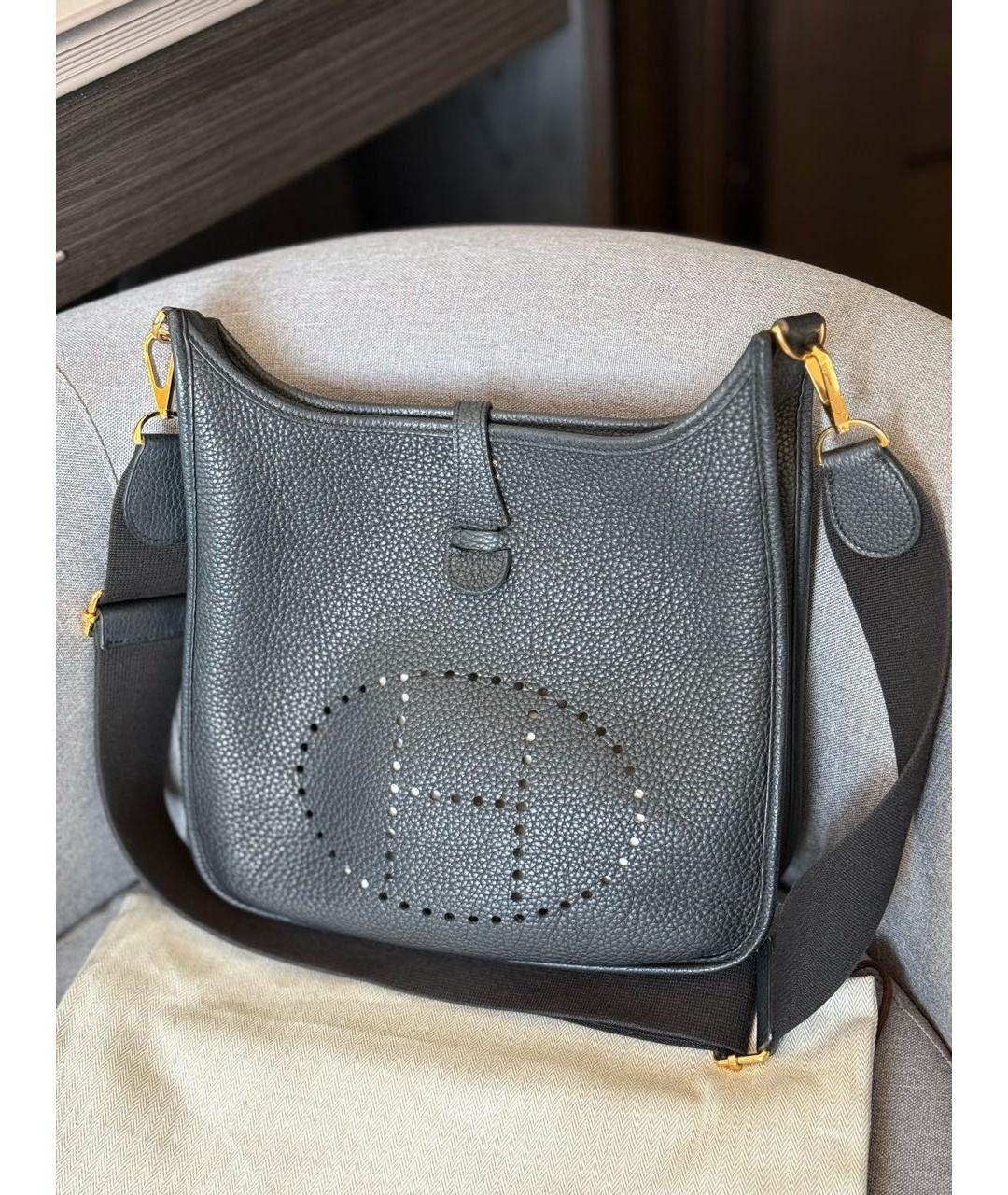 HERMES Темно-синяя кожаная сумка через плечо, фото 3