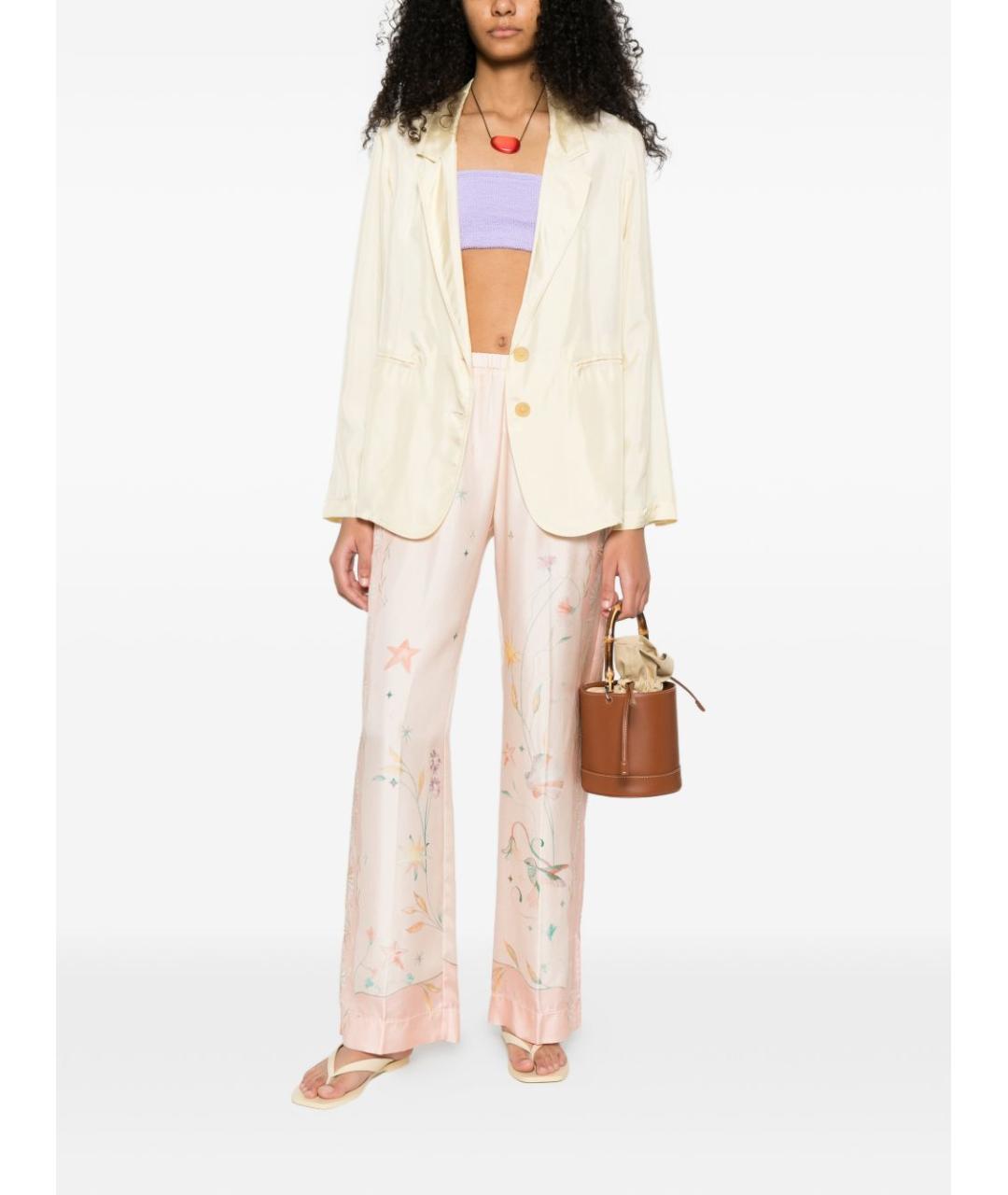 FORTE FORTE Розовые шелковые прямые брюки, фото 3