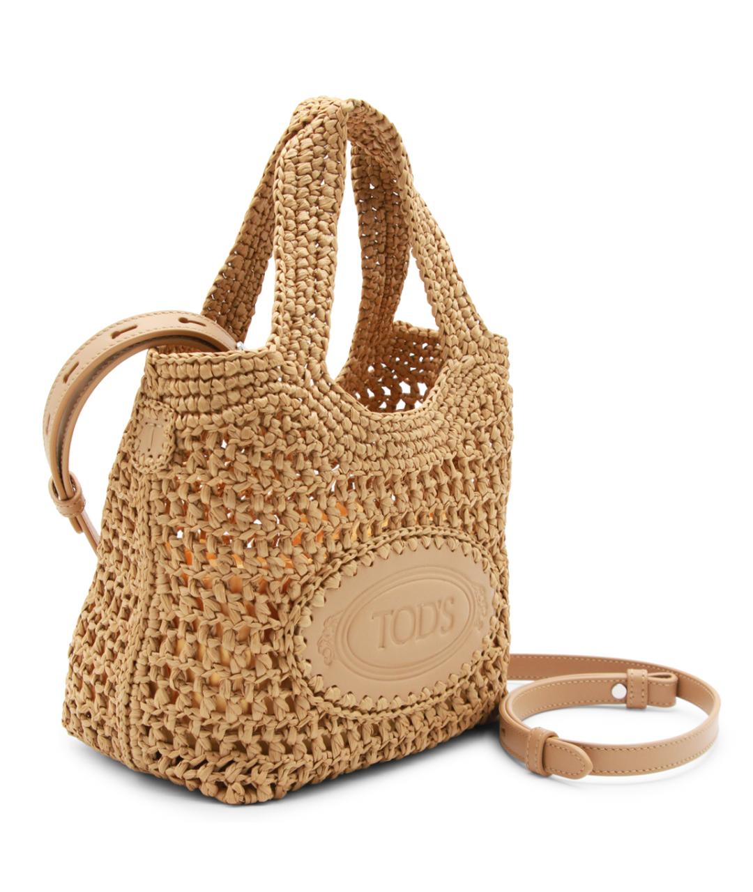 TOD'S Бежевая пелетеная сумка тоут, фото 2