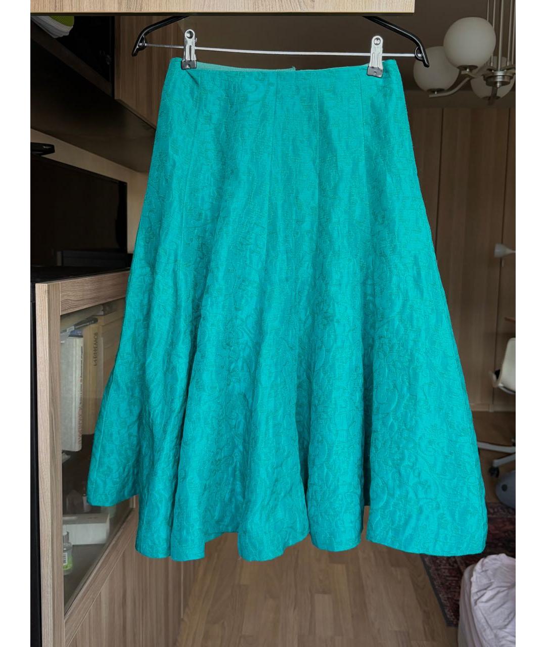 OSCAR DE LA RENTA Бирюзовая шелковая юбка миди, фото 7