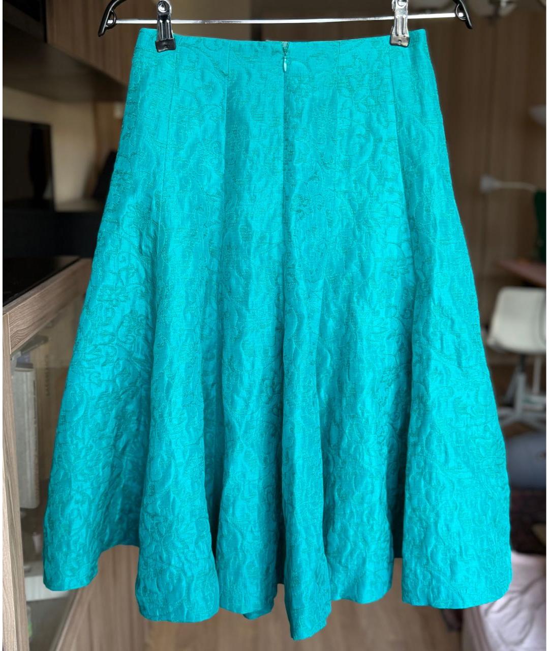 OSCAR DE LA RENTA Бирюзовая шелковая юбка миди, фото 3