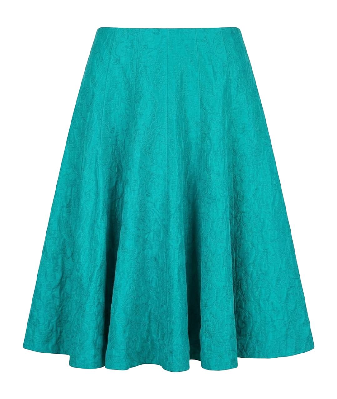OSCAR DE LA RENTA Бирюзовая шелковая юбка миди, фото 1