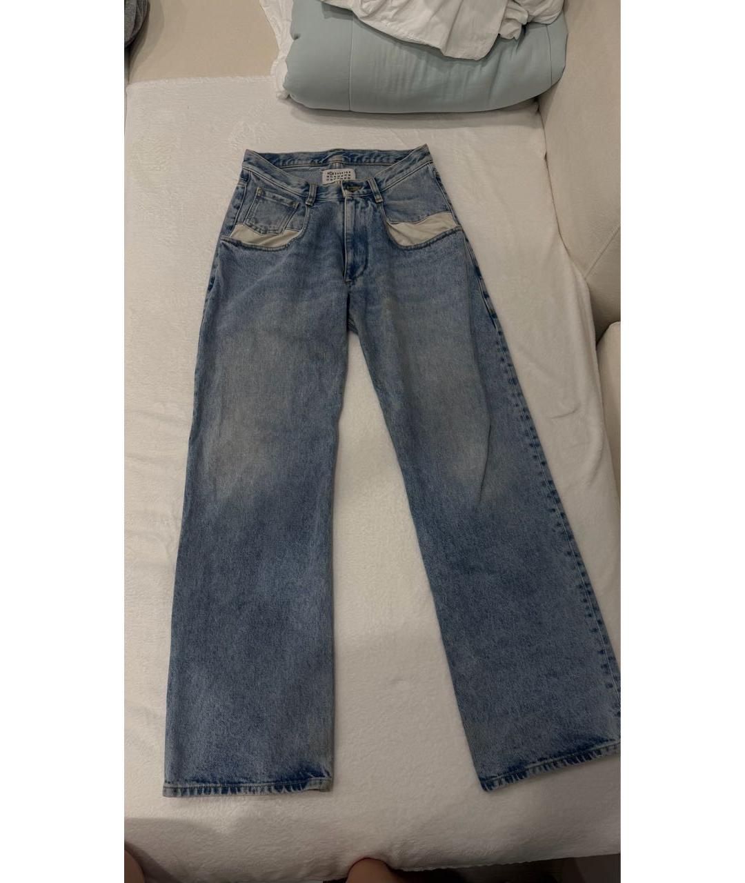 MAISON MARGIELA Голубые хлопковые прямые джинсы, фото 5
