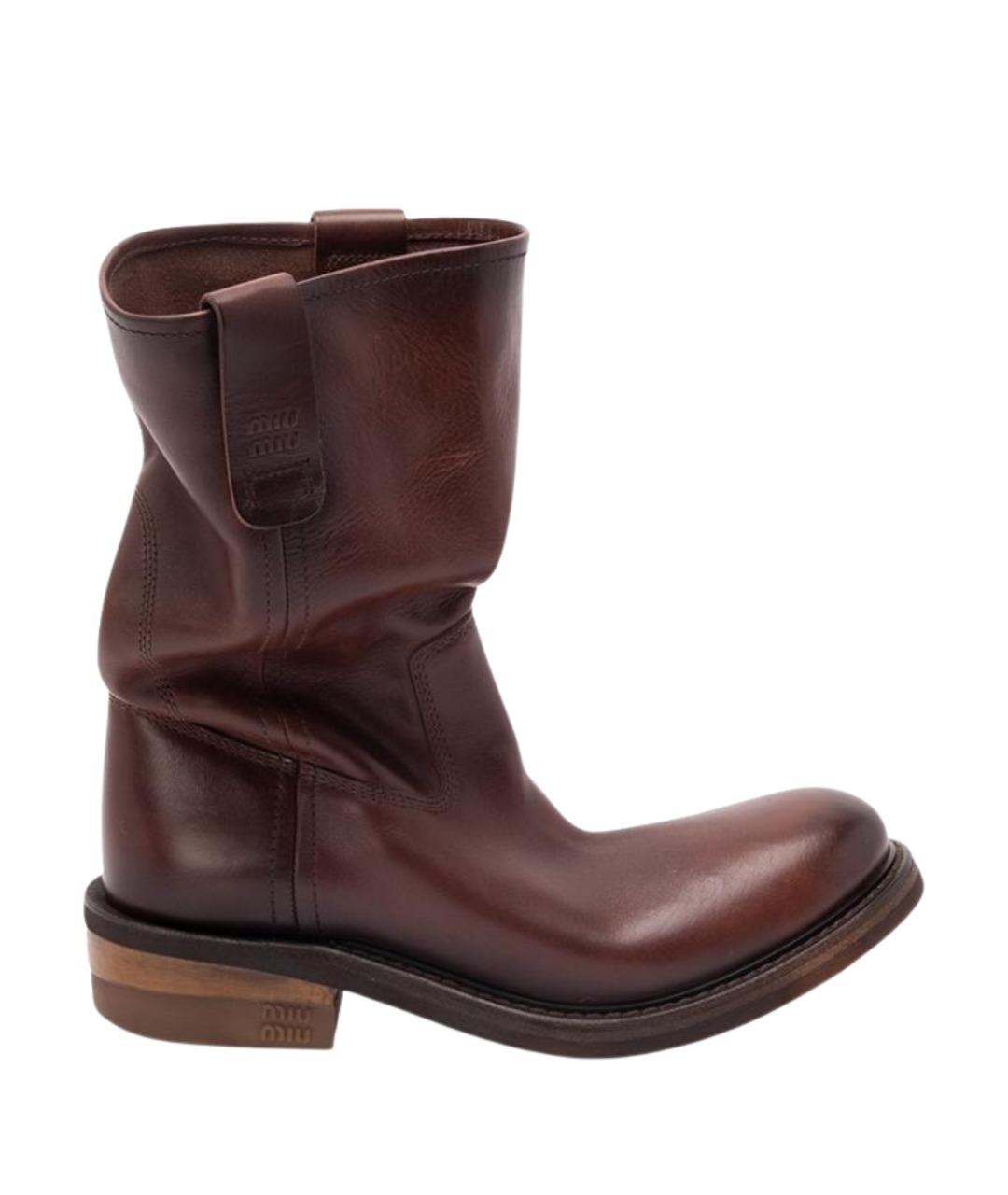 MIU MIU Коричневые кожаные ботинки, фото 1
