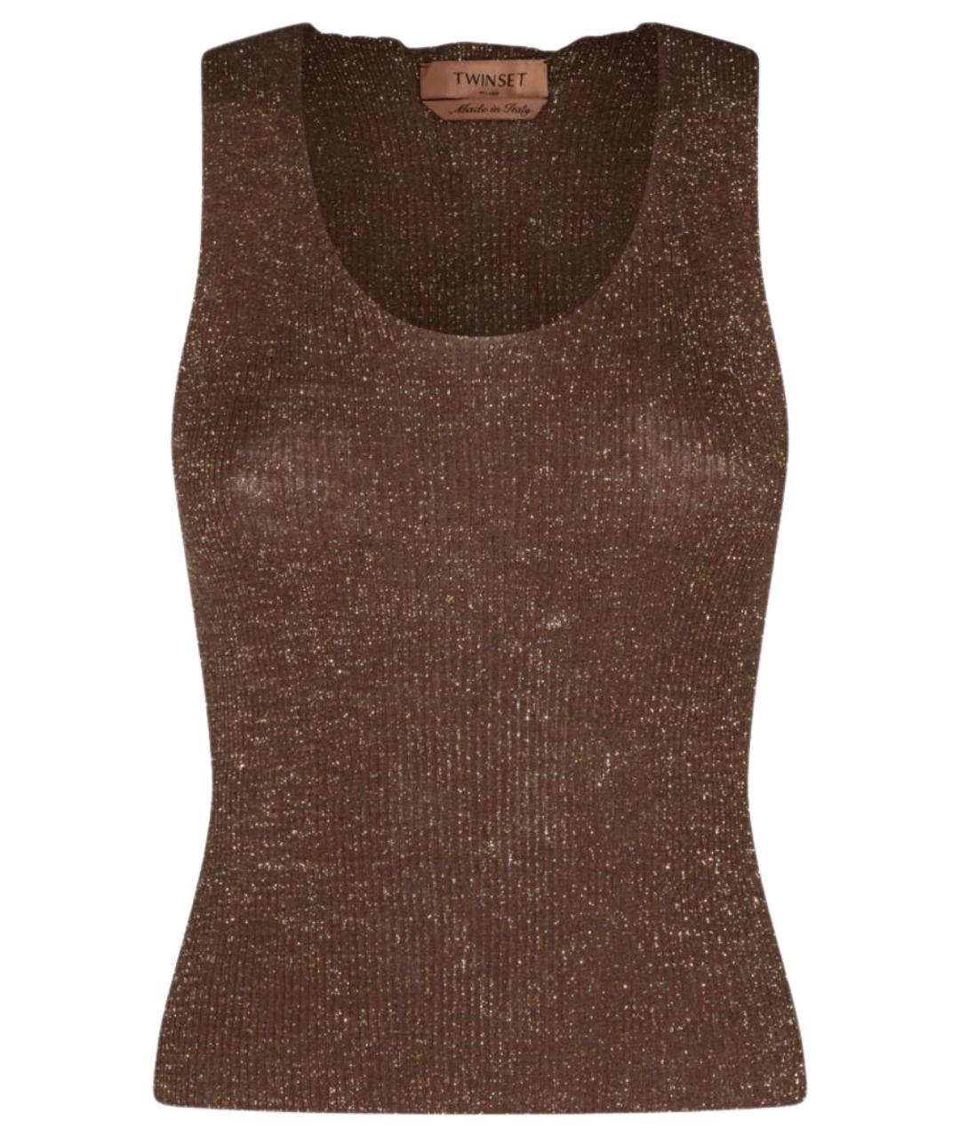 TWIN-SET Коричневая полиэстеровая майка, фото 1