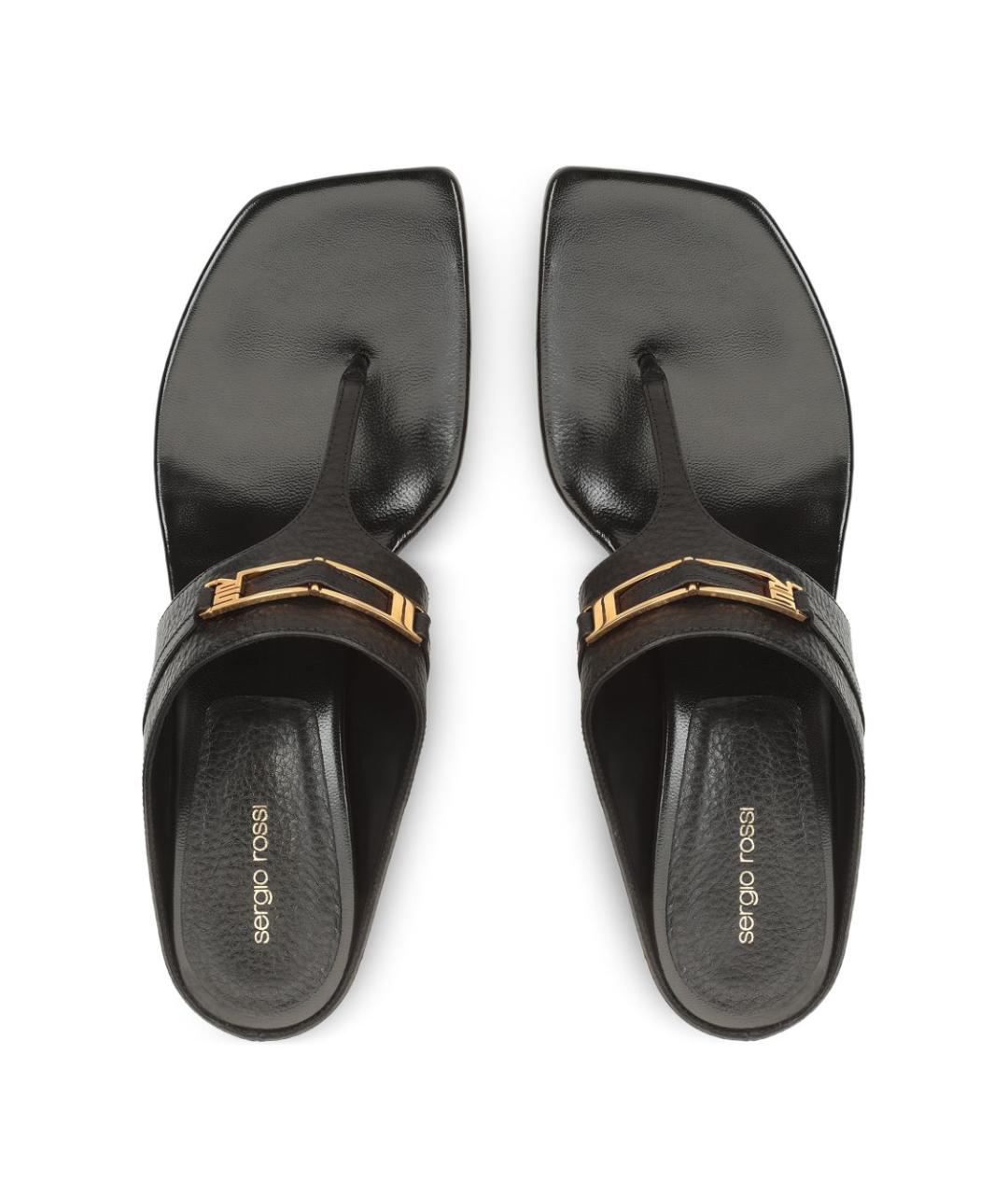 SERGIO ROSSI Черные кожаные мюли, фото 4