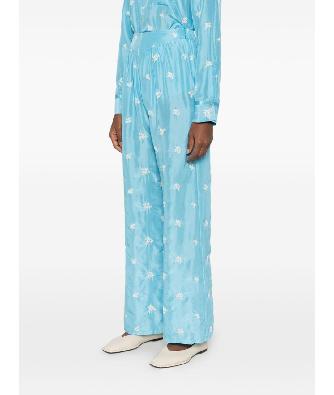 FORTE FORTE Голубые шелковые прямые брюки, фото 4